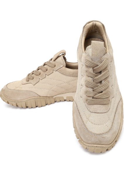 Kadın Bej Bağcıklı Deri Sneaker 25AFD510914