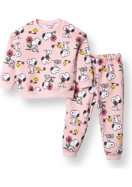 Kız Bebek Eşofman Takımı Üç Iplik Bisiklet Yaka Uzun Kol Ribanalı Paça