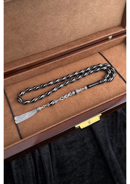 Çeşm-I Bülbül Motif Gümüş Püskül Oltu Taşı Tesbih