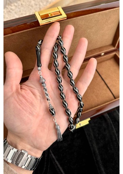 Çeşm-I Bülbül Motif Gümüş Püskül Oltu Taşı Tesbih fiyatları