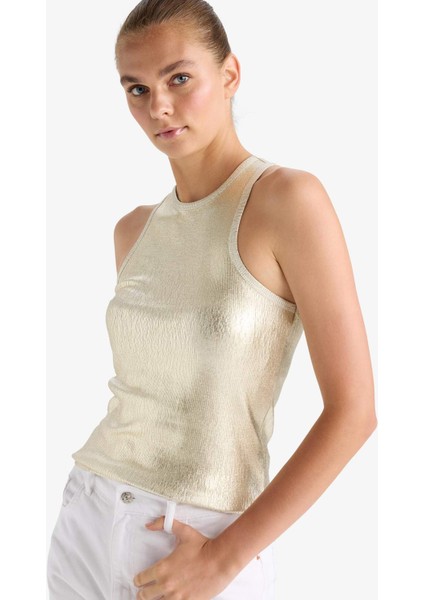 Slim Fit Dar Kesim Halter Yaka Fitilli Kaşkorse Parlak Kumaş Atlet G2531AX25AU