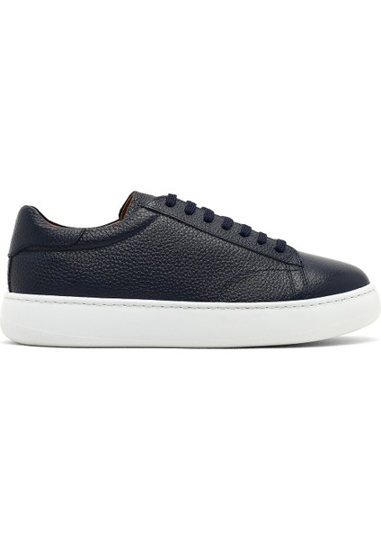 Erkek Lacivert Bağcıklı Kalın Tabanlı Deri Sneaker 25WFD8240FT