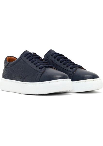 Erkek Lacivert Bağcıklı Kalın Tabanlı Deri Sneaker 25WFD8240FT modelleri
