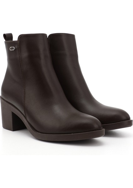 Kadın Kahverengi Fermuarlı Kalın Topuklu Bot fiyatları