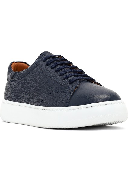 Erkek Lacivert Bağcıklı Kalın Tabanlı Deri Sneaker 25WFD8240FT