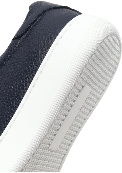 Erkek Lacivert Bağcıklı Kalın Tabanlı Deri Sneaker 25WFD8240FT