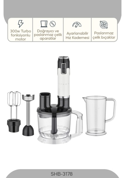 Çok Fonksiyonlu El Blender Seti, Beyaz, Pratik ve Kullanışlı Tasarım