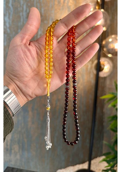 Nadir Renk Süzmesi Özel Tasarım 99`luk Damla Kehribar Namaz Tesbihi Gümüş Püskül(Amber), (مسبحة قطرة كهريبار) modelleri