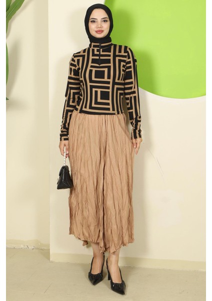 Labirent Desen Fermuarlı Body Kahverengi HM2831 modelleri