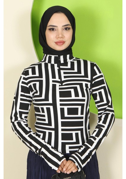 Labirent Desen Fermuarlı Body Beyaz HM2831 modelleri