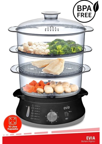 Zaman Ayarlı, 10 Litrelik, Bpa Içermeyen, Buharlı Pişirici