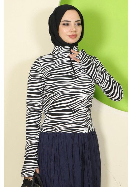 Zebra Desen Fermuarlı Body Beyaz HM2832 fiyatları