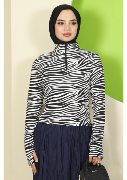 Zebra Desen Fermuarlı Body Beyaz HM2832 indirimleri