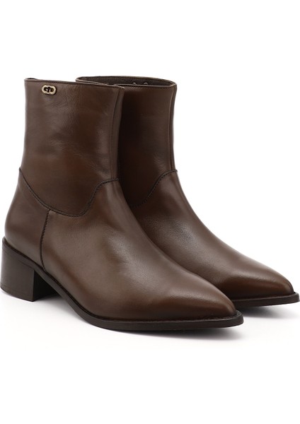 Kadın Kahverengi Fermuarlı Sivri Burun Hakiki Deri Bot fiyatları