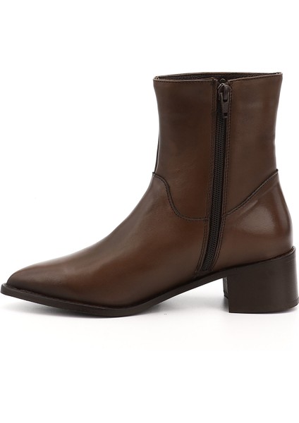 Kadın Kahverengi Fermuarlı Sivri Burun Hakiki Deri Bot modelleri