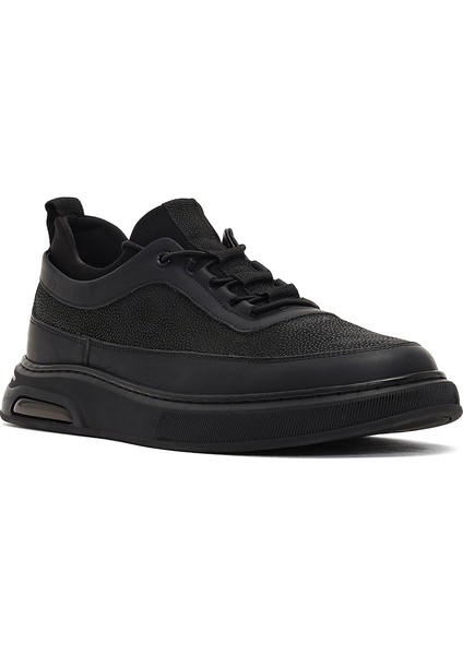 Erkek Siyah Bağcıklı Kalın Tabanlı Deri Sneaker 25WFD642414