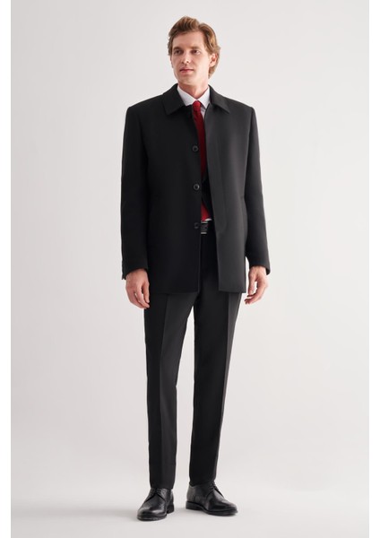 Siyah Kaşe Bebe Yaka Kapitoneli Astar Comfort Fit Rahat Kesim Klasik Kaban 1008245161 fiyatları