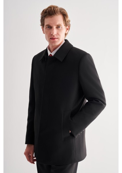 Siyah Kaşe Bebe Yaka Kapitoneli Astar Comfort Fit Rahat Kesim Klasik Kaban 1008245161 modelleri