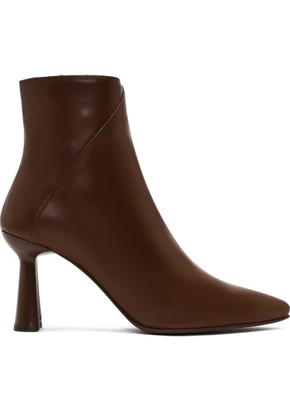 Kadın Kahverengi Fermuarlı Ince Topuklu Deri Bot 25WFD130718