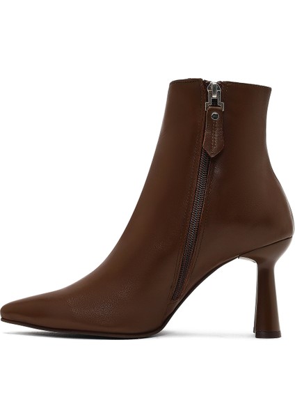 Kadın Kahverengi Fermuarlı Ince Topuklu Deri Bot 25WFD130718 fırsatları