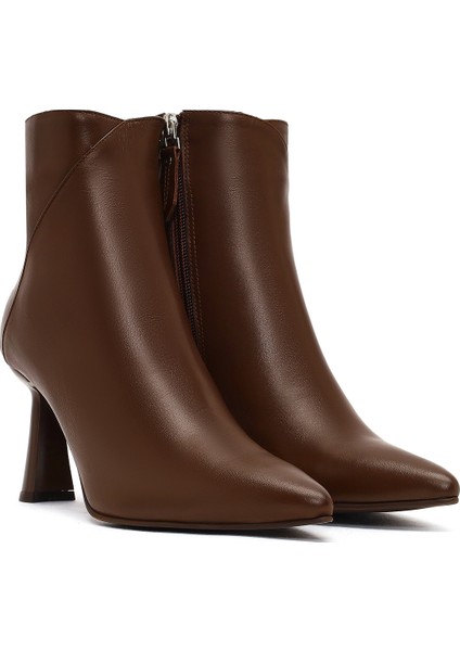Kadın Kahverengi Fermuarlı Ince Topuklu Deri Bot 25WFD130718 indirimleri