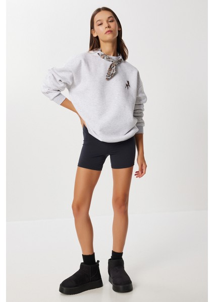 Fular Detaylı Şardonlu Örme Sweatshirt LPX0005 Gri Melanj fiyatları