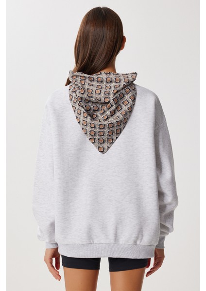 Fular Detaylı Şardonlu Örme Sweatshirt LPX0005 Gri Melanj indirimleri