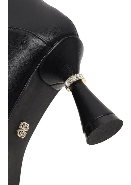 Kadın Siyah Fermuarlı Taş Detaylı Topuklu Bot 25AFE480918