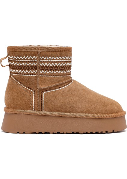 Kadın Camel Kalın Tabanlı Süet Deri Teddy Bot 25WFD478410