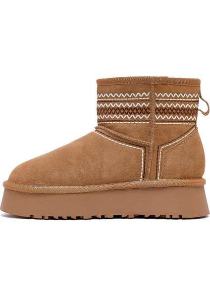 Kadın Camel Kalın Tabanlı Süet Deri Teddy Bot 25WFD478410 fiyatları