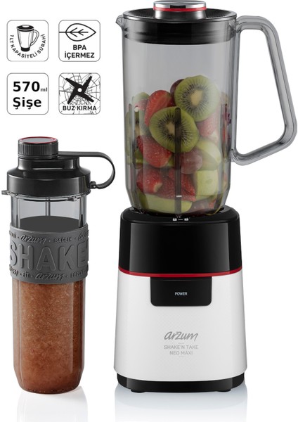 1l Sürahi ve 570ML Şişe ile 500W Güçlü Blender Beyaz