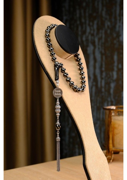 Gümüş Tasarım Canım Babam Tesbihi Kişiye Özel Tasarım Oltu Taşı Çeşm-I Bülbül Motif