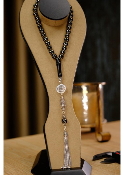 Gümüş Tasarım Canım Babam Tesbihi Kişiye Özel Tasarım Oltu Taşı Çeşm-I Bülbül Motif modelleri