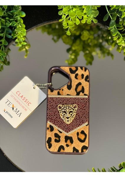 iPhone 17 Taşlı Premium Leopar Desenli Kııf
