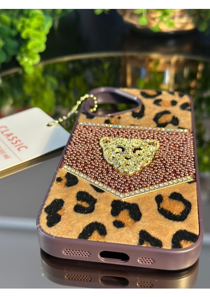 iPhone 17 Taşlı Premium Leopar Desenli Kııf modelleri