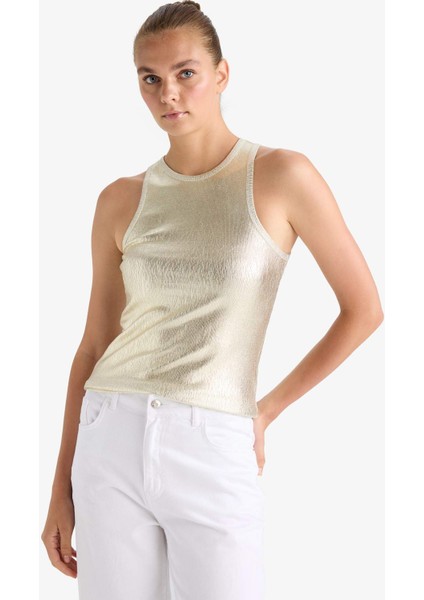 Slim Fit Dar Kesim Halter Yaka Fitilli Kaşkorse Parlak Kumaş Atlet G2531AX25AU modelleri
