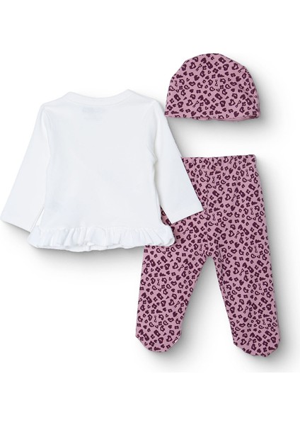 Kız Bebek Yenidoğan Zıbın-Şapka-Patikli Interlok V Yaka Uzun Kol Patikli Paça fiyatları