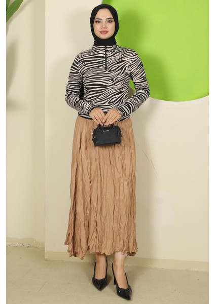 Zebra Desen Fermuarlı Body Bej HM2832 modelleri