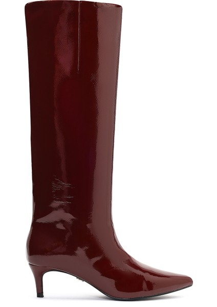 Kadın Bordo Kısa Ince Topuklu Rugan Çizme 25WFE481416