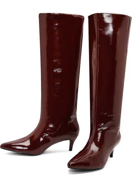 Kadın Bordo Kısa Ince Topuklu Rugan Çizme 25WFE481416 modelleri