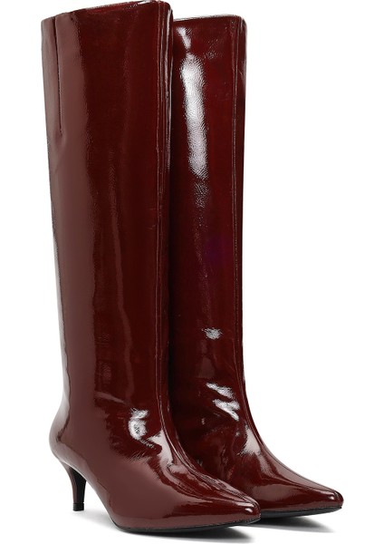 Kadın Bordo Kısa Ince Topuklu Rugan Çizme 25WFE481416 indirimleri