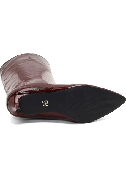 Kadın Bordo Kısa Ince Topuklu Rugan Çizme 25WFE481416