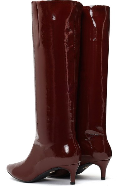 Kadın Bordo Kısa Ince Topuklu Rugan Çizme 25WFE481416