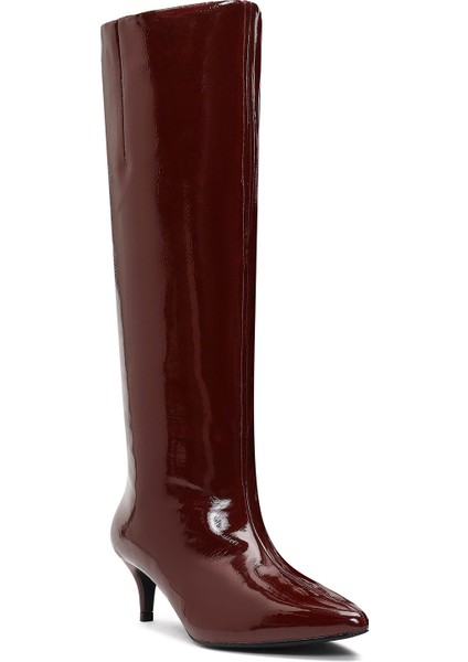 Kadın Bordo Kısa Ince Topuklu Rugan Çizme 25WFE481416