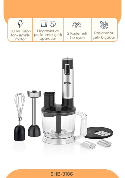Gri 5 Fonksiyonlu El Blender Seti SHB-3186, Pratik ve Şık Mutfak Yardımcısı