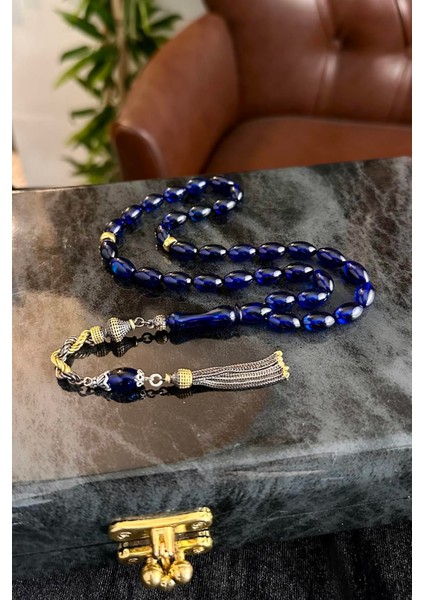 mavi Bitki Pigmentli damla Kehribar Basic Model Gümüş Burma Tasarım Tesbih(Amber), (مسبحة قطرة كهريبار)