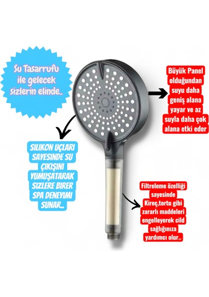 3 Adet Yedek Filtreli Su Tasarruflu Kireç Önleyici Özellikli Tayzikli Model Duş Başlığı