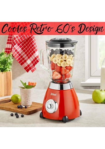 60'lar Tarzı Renkli Retro Blender, 1,5l, 500W, Cam ve Metal Bıçaklı, Şık Tasarım fiyatları