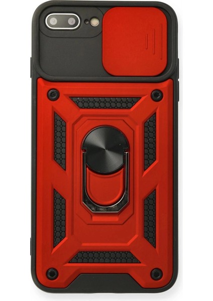 iPhone 7 Plus Kılıf Pars Lens Yüzüklü Silikon - Kırmızı