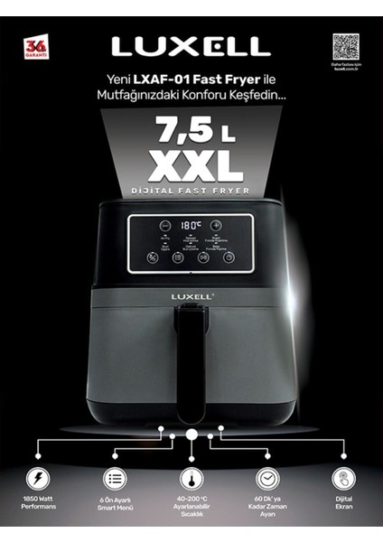 Yüksek Kapasiteli Hava Fritözü 7.5l Siyah, Sağlıklı ve Pratik Kullanım fiyatları